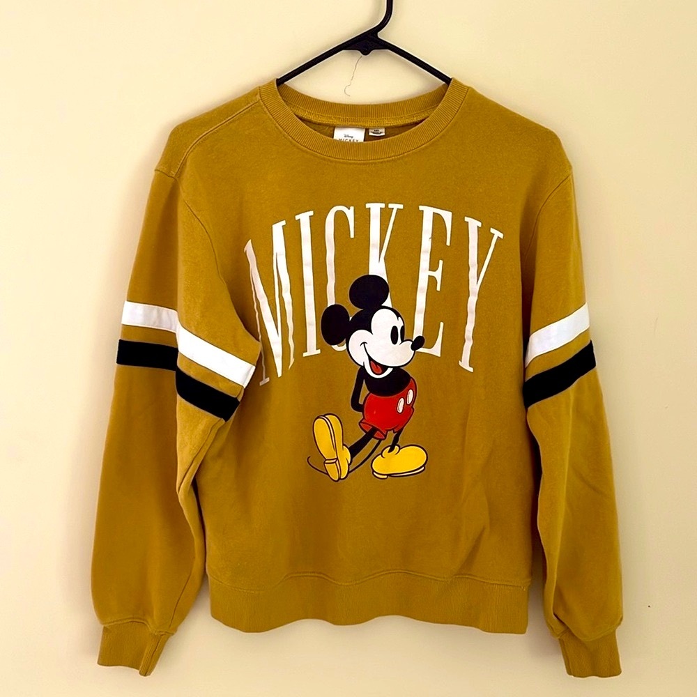 DISNEY Mickey Mouse Mustard Yellow Crewneck Sweatshirt Size M